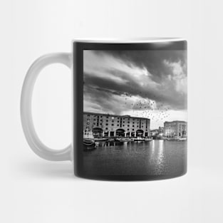 Liverpool waterfront at night _- Black and white Mug